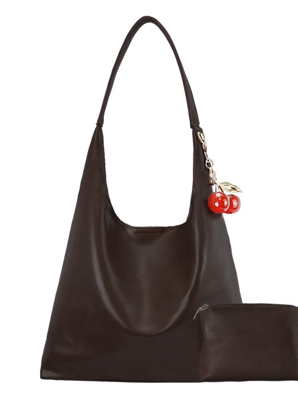 Vegan Hobo Bag Cherry Leather Shoulder Purse Slouchy Designer Crossbody Bag for